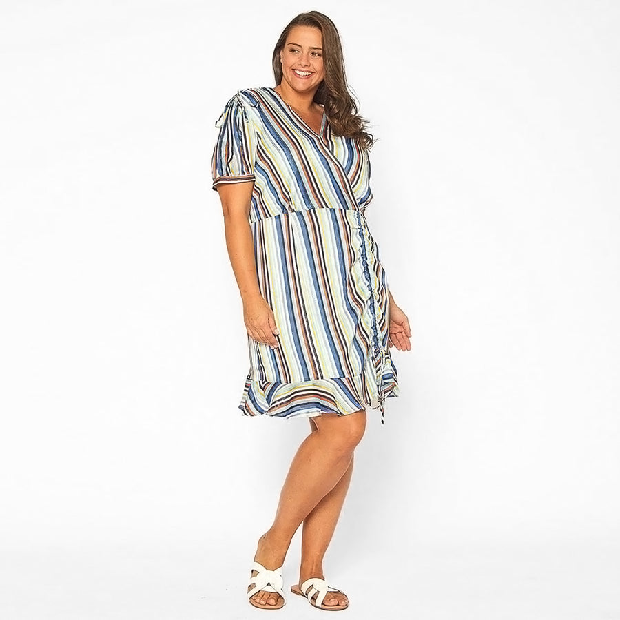 Plus Size Multi-color Ruched Dress in Beach-Multi