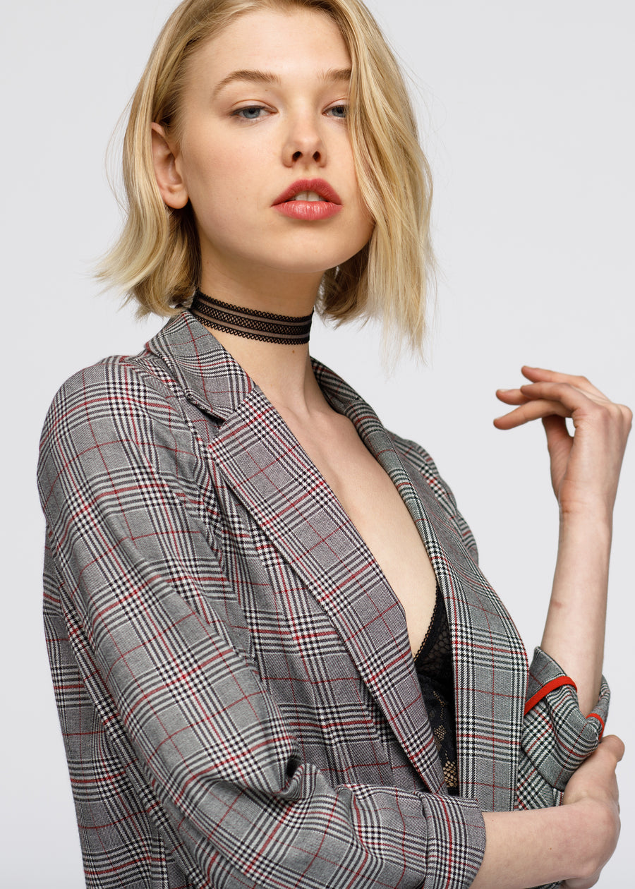 Women's Multi Glen Plaid Blazer In Grey Plaid - shopatkonus