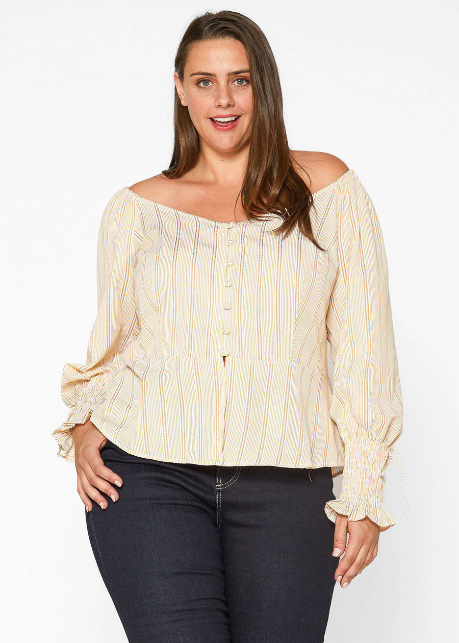 Plus Size Smocked Sleeve Wrap Blouse in Yellow