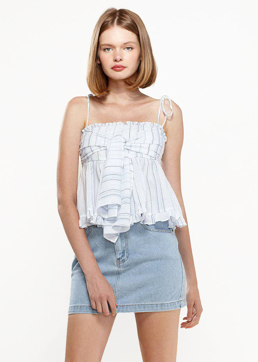 Women's Tie Front Flared Cami Blouse in Oceanstripe
