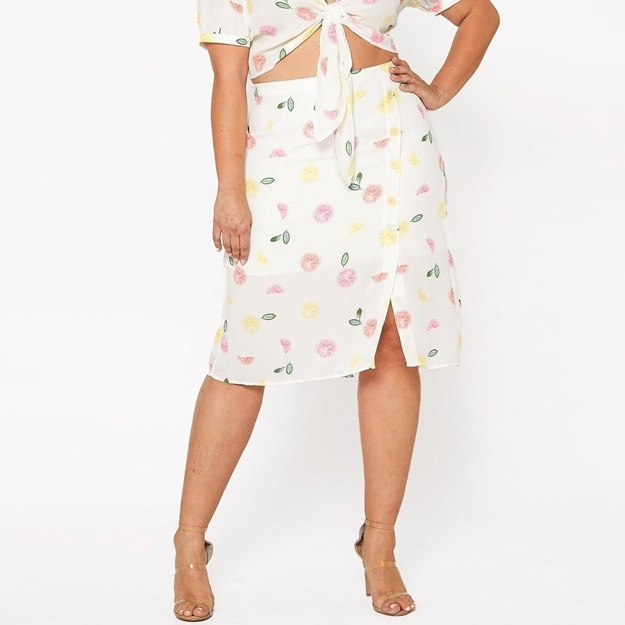 Plus Size Button Front Midi Skirt in Fruit Punch