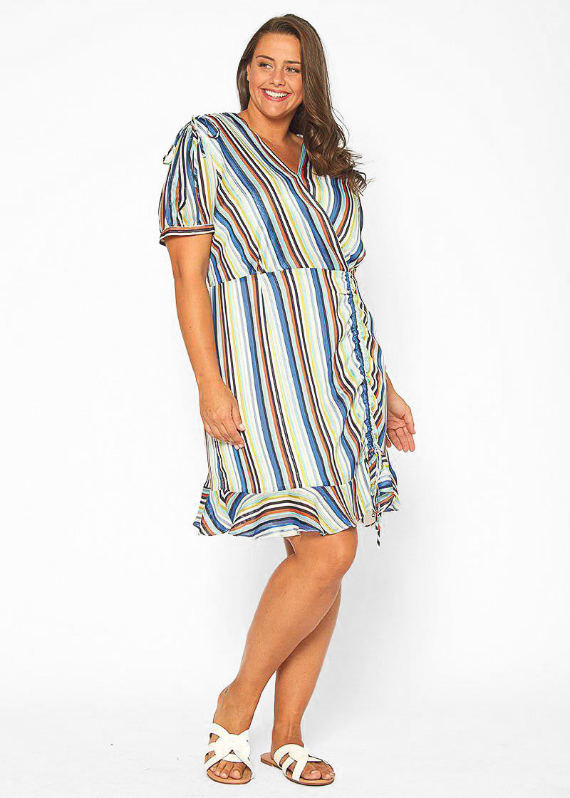 Plus Size Multi-color Ruched Dress in Beach-Multi
