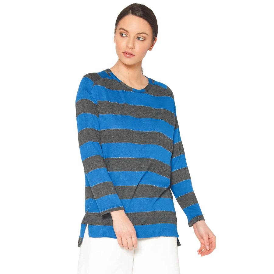 Women's Long Sleeve Crewneck Stripe Tee - shopatkonus