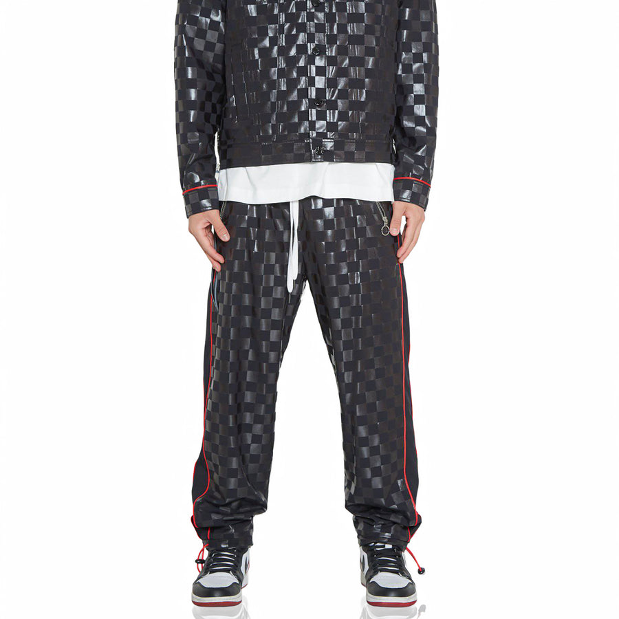 Konus Men's Tonal Checker Printed Pants in Black - shopatkonus