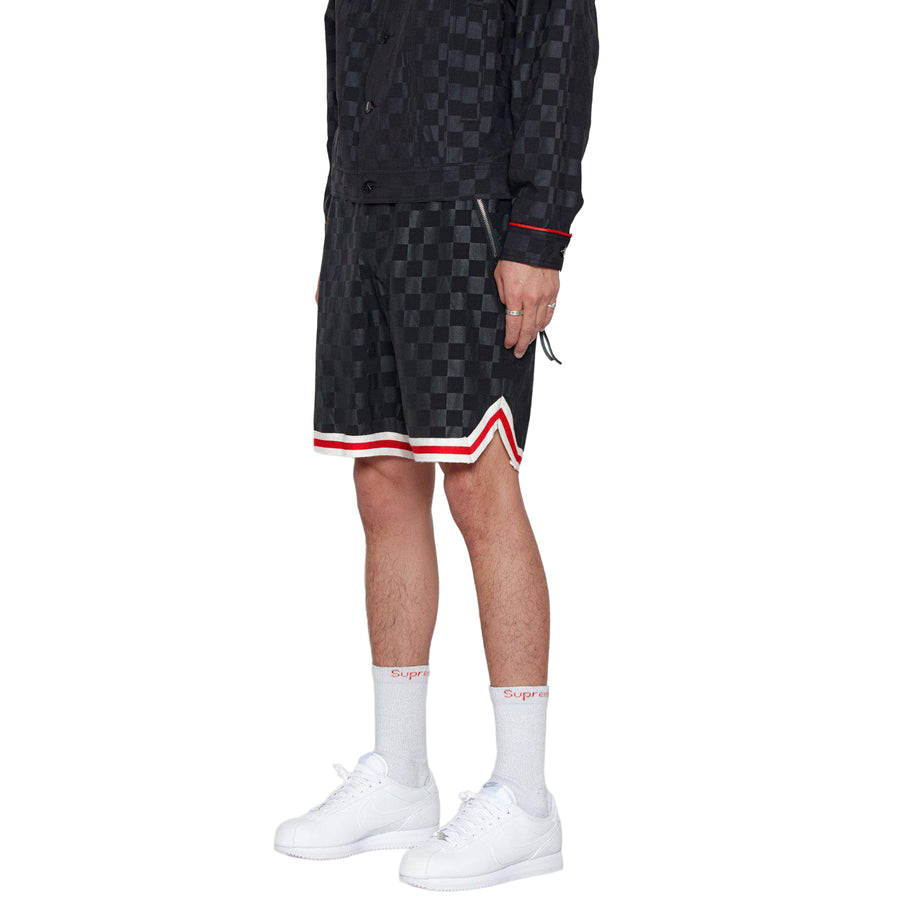Konus Men's Tonal Checkered Shorts with Tape in Black - shopatkonus
