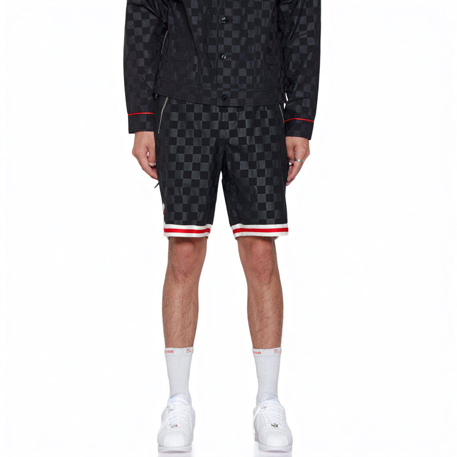 Konus Men's Tonal Checkered Shorts with Tape in Black - shopatkonus