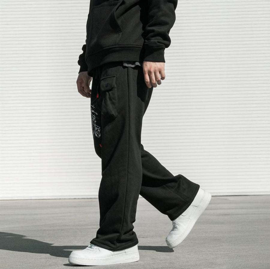 Konus Men's Wide Print Patch French Terry Sweatpants in Black - shopatkonus