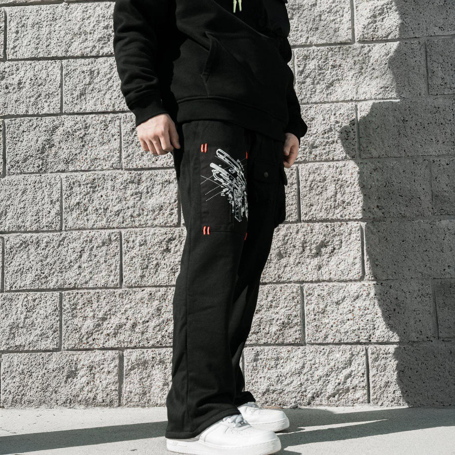 Konus Men's Wide Print Patch French Terry Sweatpants in Black - shopatkonus