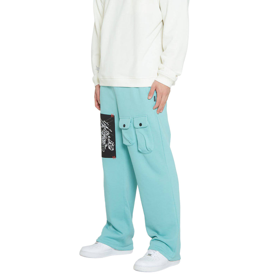 Konus Men's Wide Print Patch French Terry Sweatpants in Teal - shopatkonus