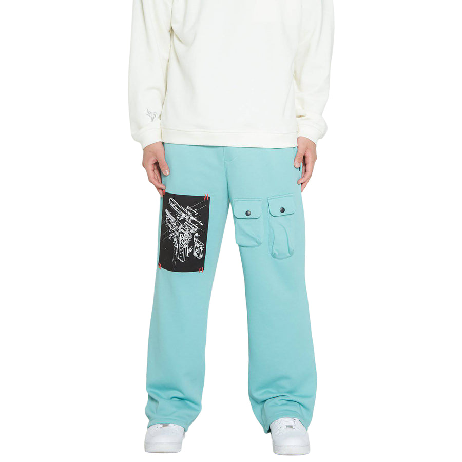 Konus Men's Wide Print Patch French Terry Sweatpants in Teal - shopatkonus