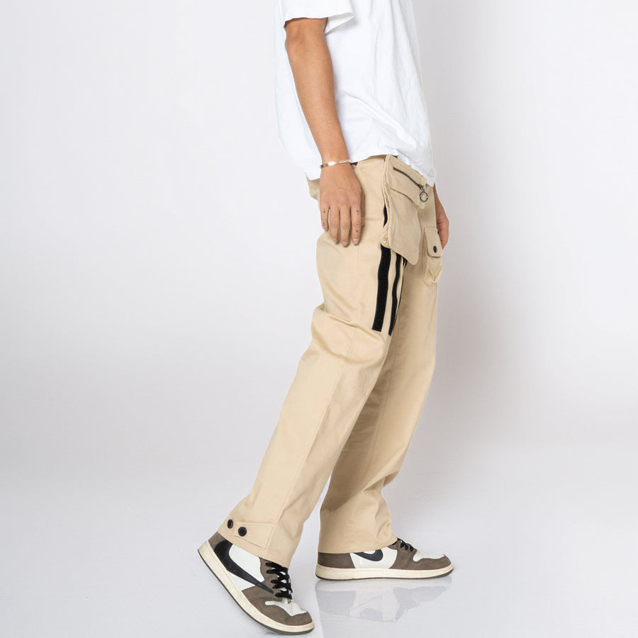 Konus Men's Cargo Pants with Removable Pocket in Khaki - shopatkonus