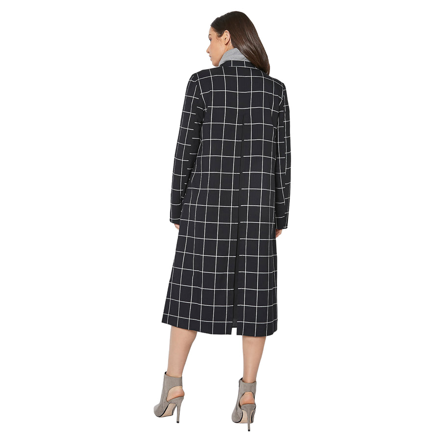 Women's Minimalist Grid Longline Coat In Black - shopatkonus