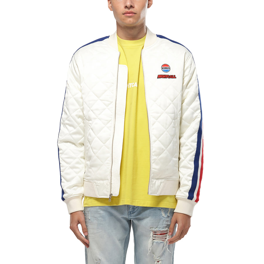 Konus Men's Quilted Satin Jacket in Off White - shopatkonus
