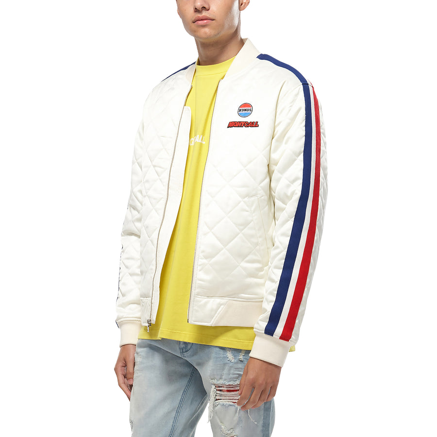 Konus Men's Quilted Satin Jacket in Off White - shopatkonus