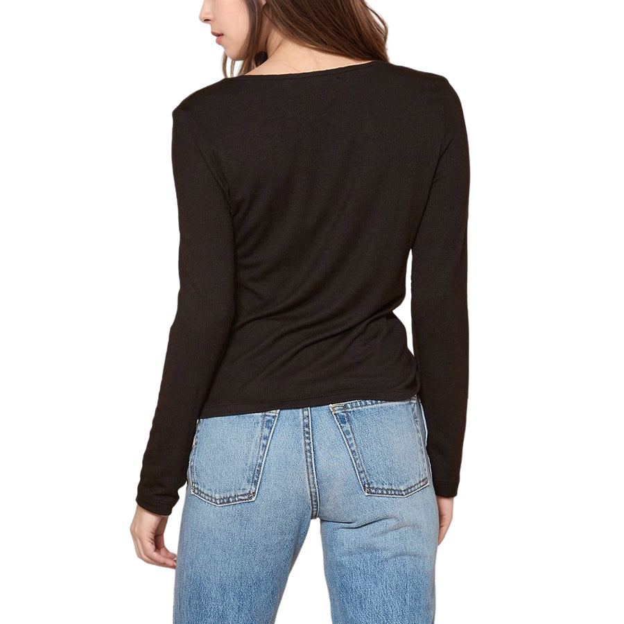 Women's V-Neck Ruched Top in Black