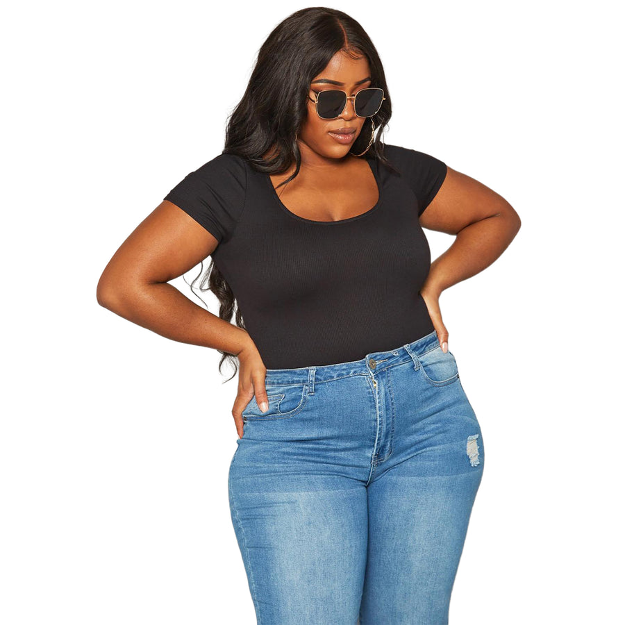 Pleione Plus Size Women's Ribbed Funnel Bodysuit - shopatkonus