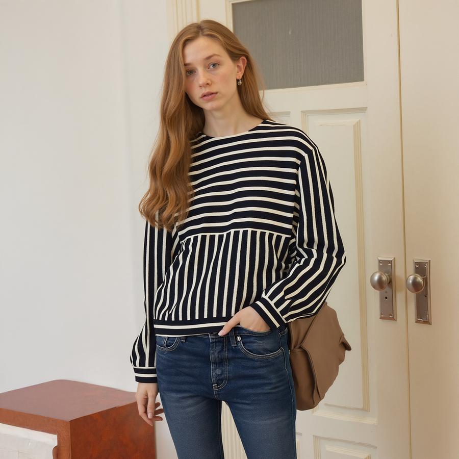 Women's Striped Dolman Sweatshirt