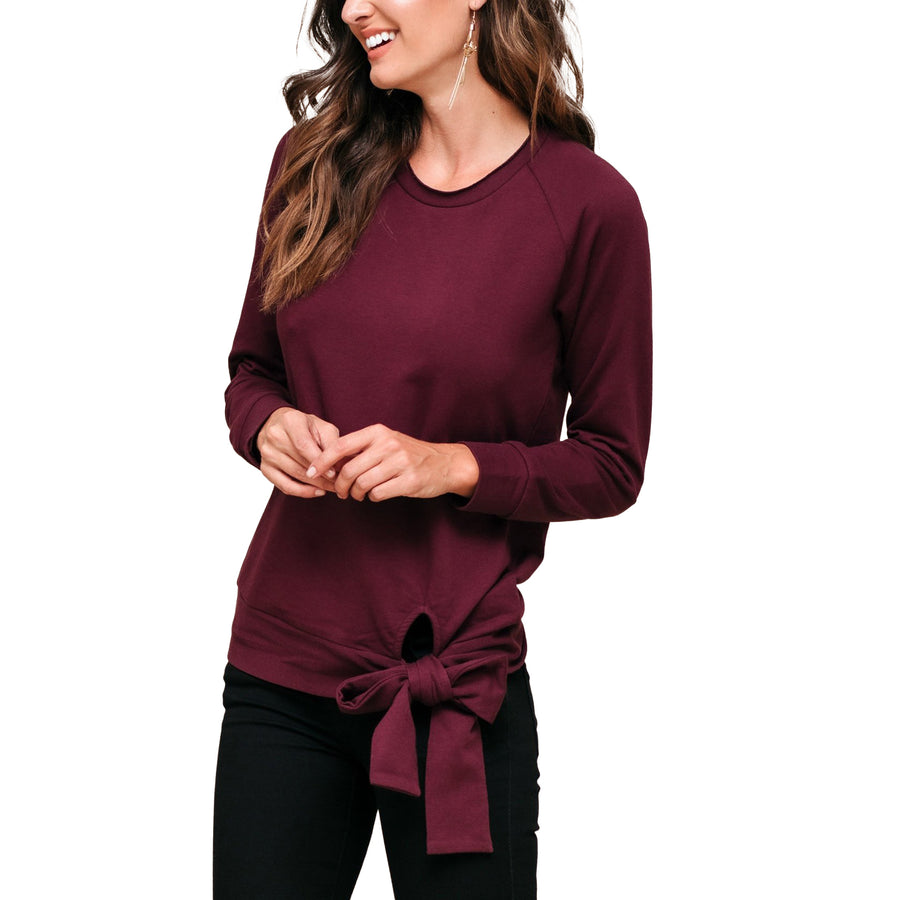 Women's Crew Neck Tie Knot Sweatshirt - shopatkonus