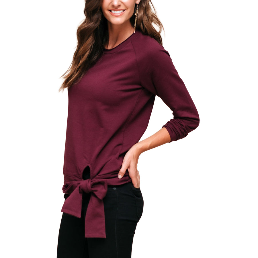 Women's Crew Neck Tie Knot Sweatshirt - shopatkonus