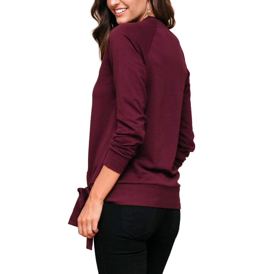 Women's Crew Neck Tie Knot Sweatshirt - shopatkonus
