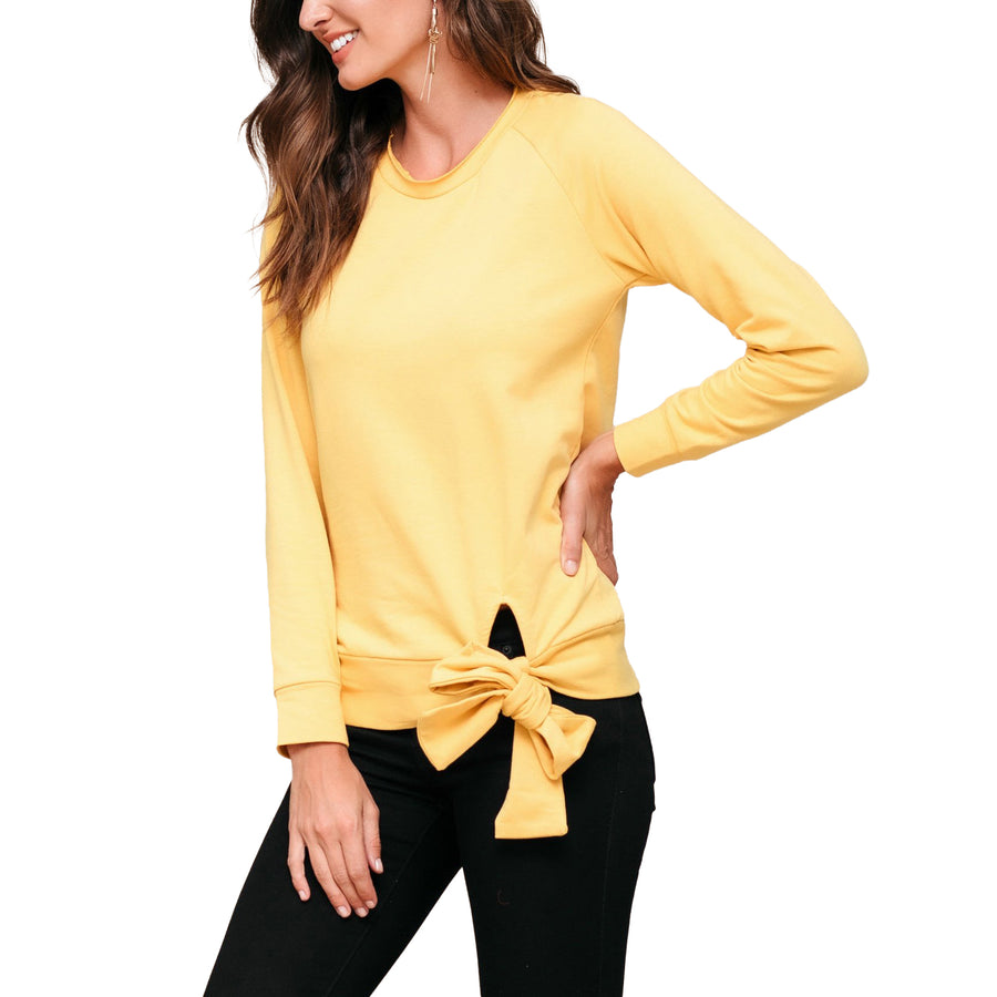 Women's Crew Neck Tie Knot Sweatshirt - shopatkonus