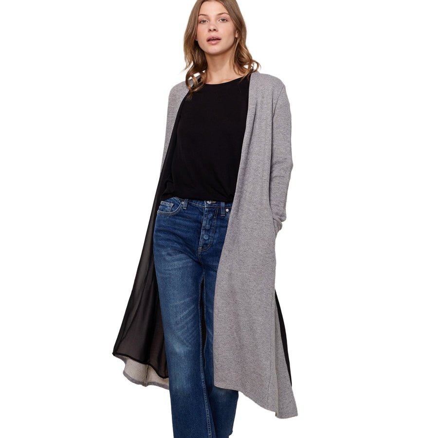 Women's Longline Chiffon Contrast Cardigan - shopatkonus