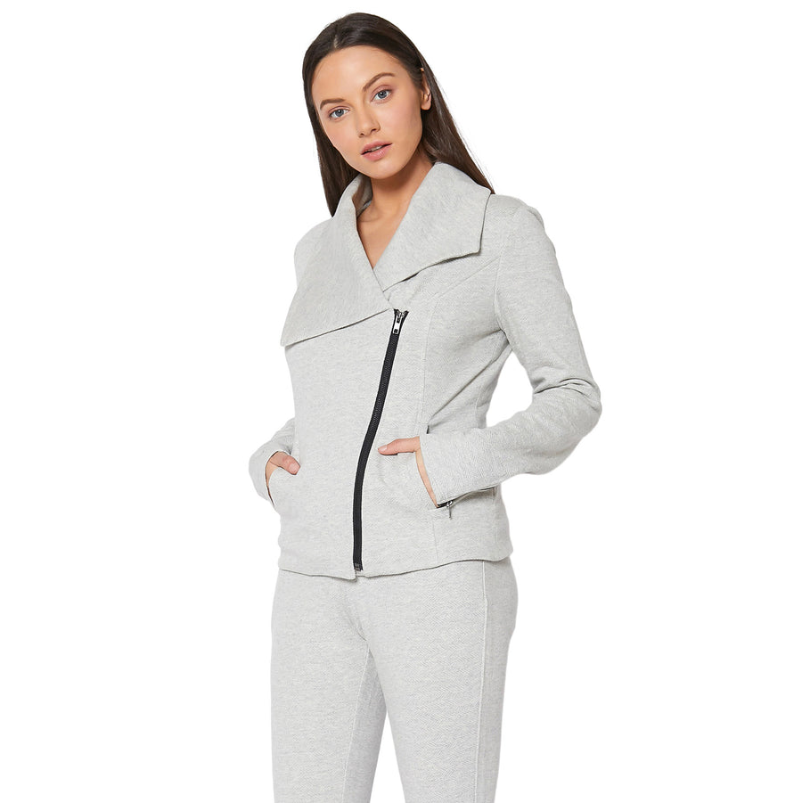 Women's Oversized Collar Zip-Up Moto Jacket In Heather Gray - shopatkonus