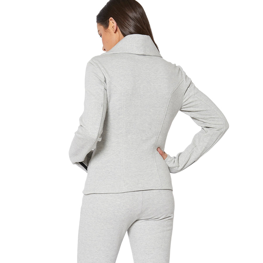 Women's Oversized Collar Zip-Up Moto Jacket In Heather Gray - shopatkonus