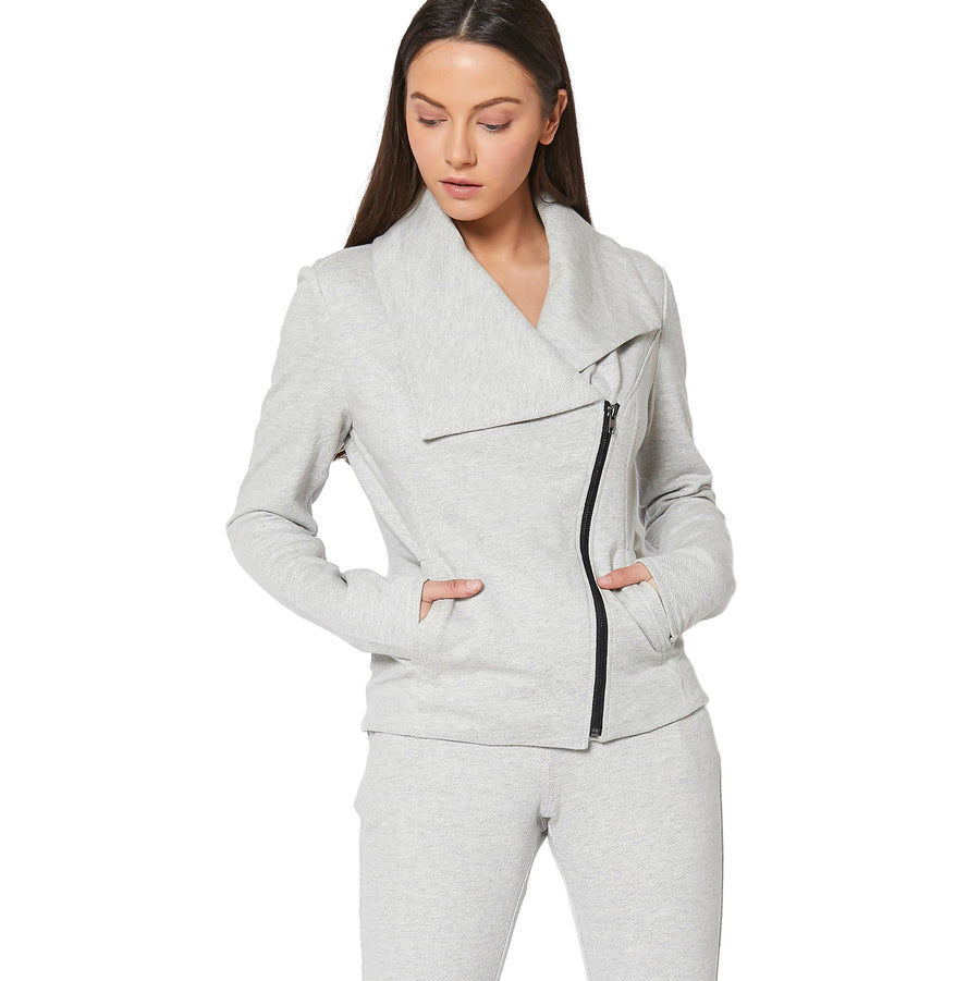 Women's Oversized Collar Zip-Up Moto Jacket In Heather Gray - shopatkonus