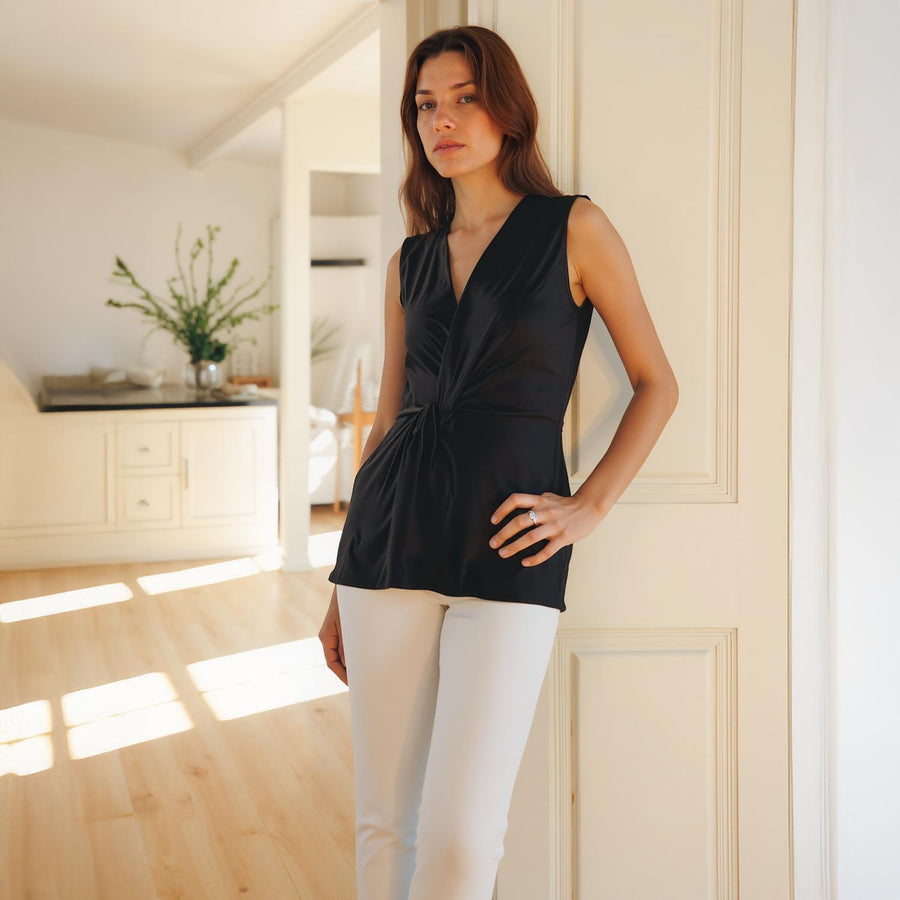 Pleione Women's Velvet Twist Front Sleeveless Top