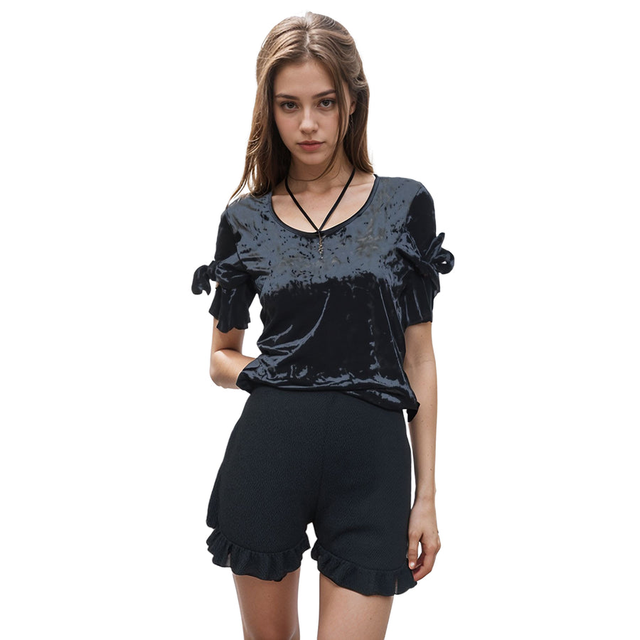 CLOSEOUT Women's Round Neck Velvet Top