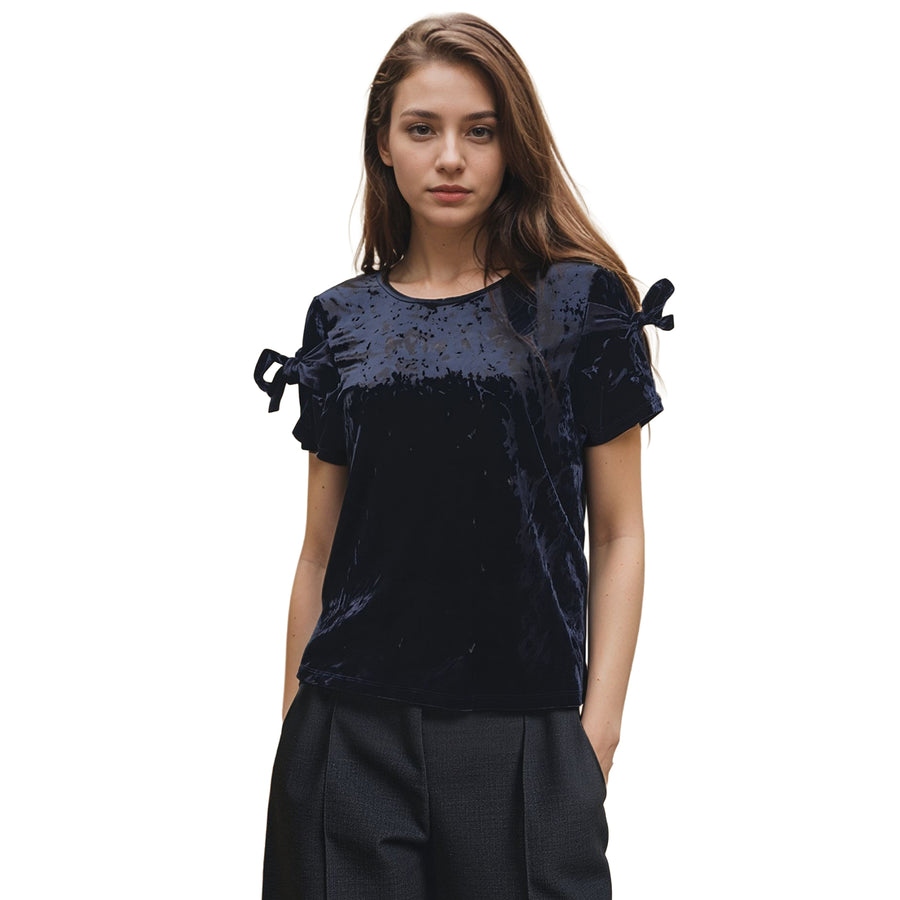 CLOSEOUT Women's Round Neck Velvet Top