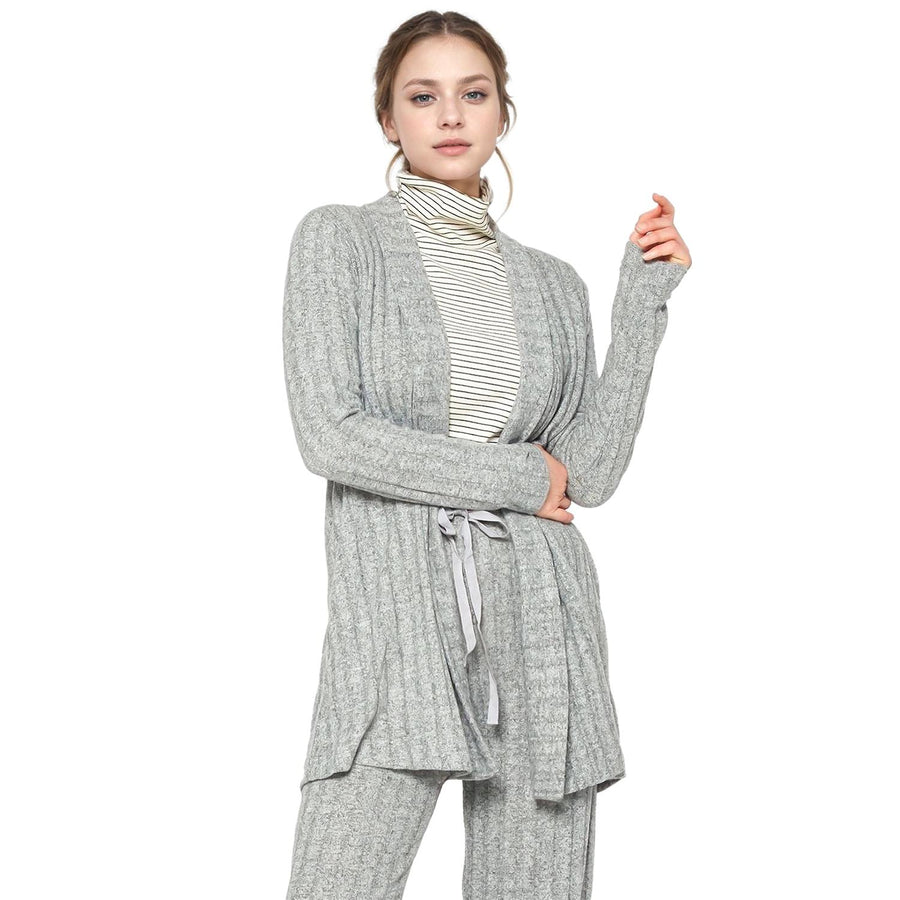 Pleione Women's Cozy Ribbed Longline Cardigan in Dove