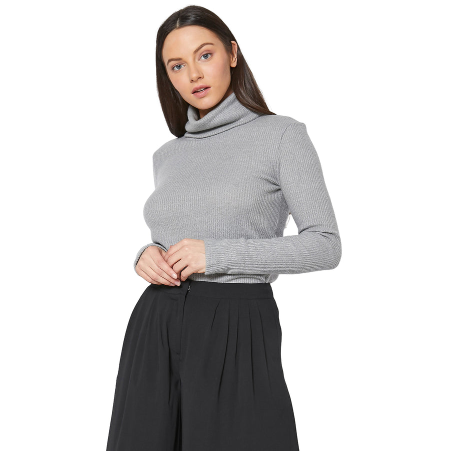 Women's Soft Turtle Neck Ribbed Knit Sweater Top - shopatkonus