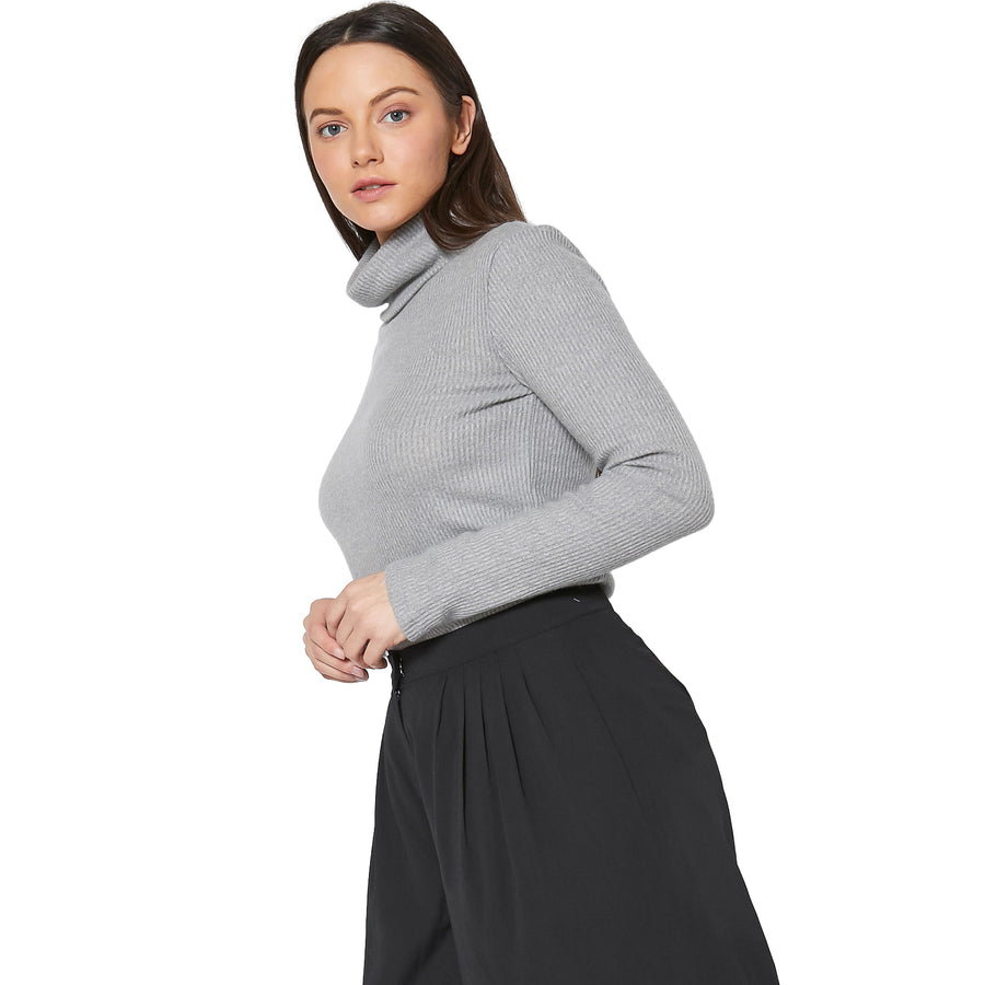Women's Soft Turtle Neck Ribbed Knit Sweater Top - shopatkonus