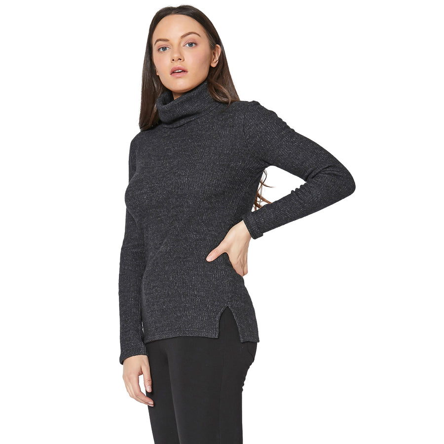 Women's Soft Turtle Neck Ribbed Knit Sweater Top - shopatkonus