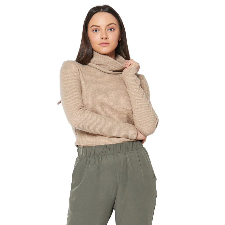 Women's Soft Turtle Neck Ribbed Knit Sweater Top - shopatkonus