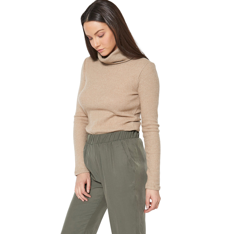 Women's Soft Turtle Neck Ribbed Knit Sweater Top - shopatkonus