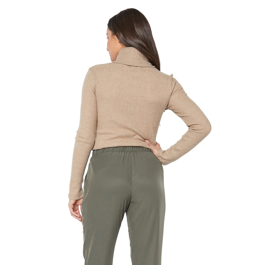 Women's Soft Turtle Neck Ribbed Knit Sweater Top - shopatkonus