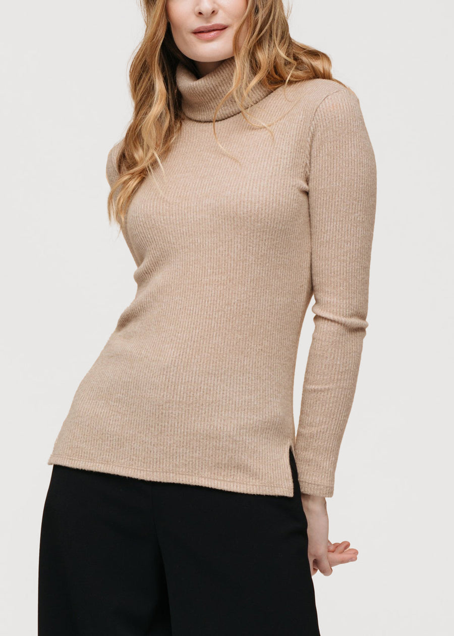Women's Soft Turtle Neck Ribbed Knit Sweater Top