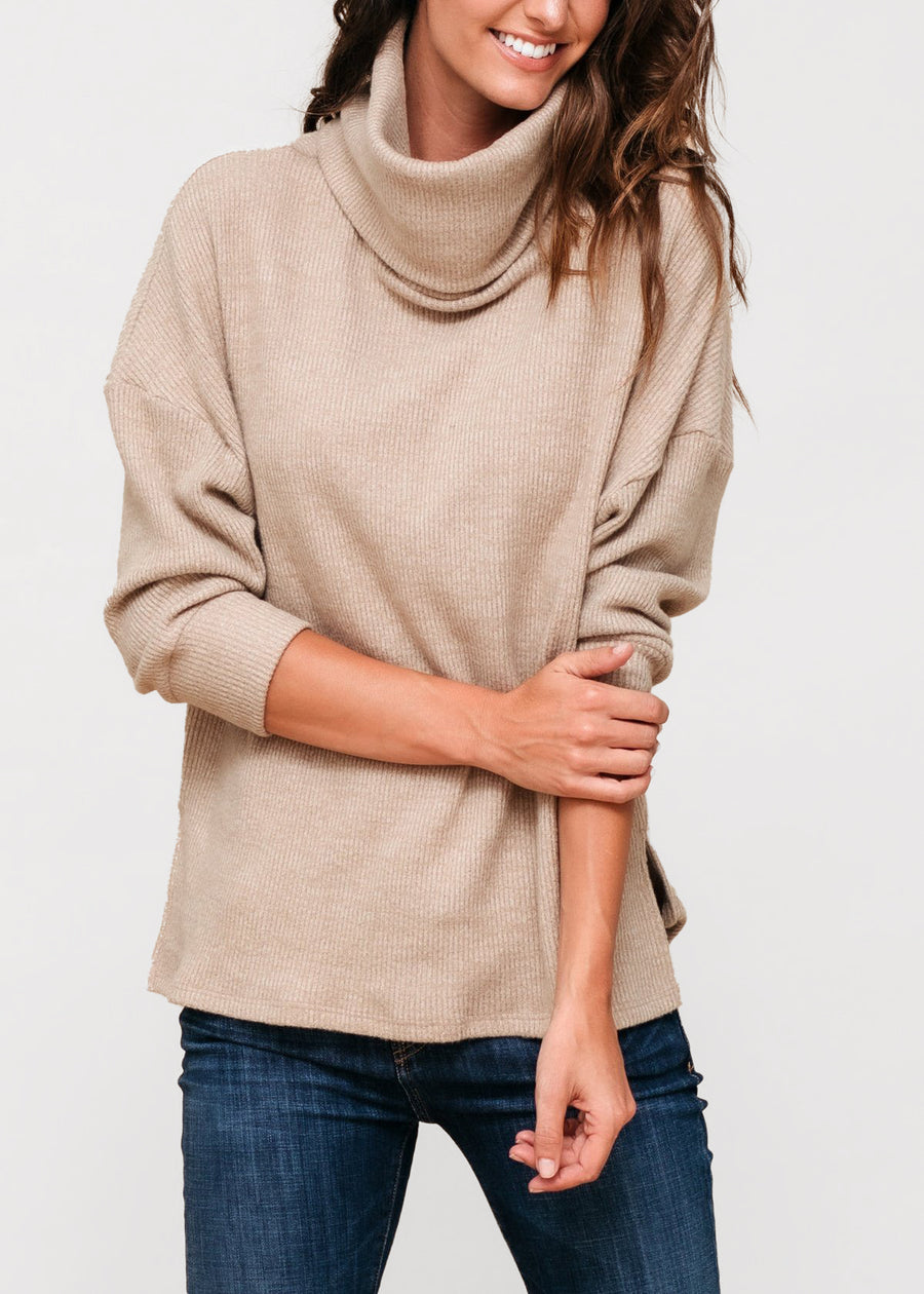 Women's Turtle Neck Ribbed Oversize Sweater Top