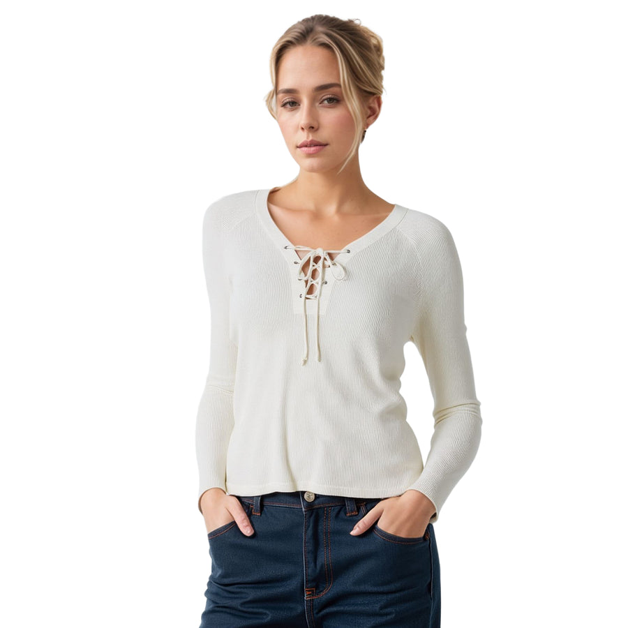 CLOSEOUT Women's Lace Up Split Neck Top