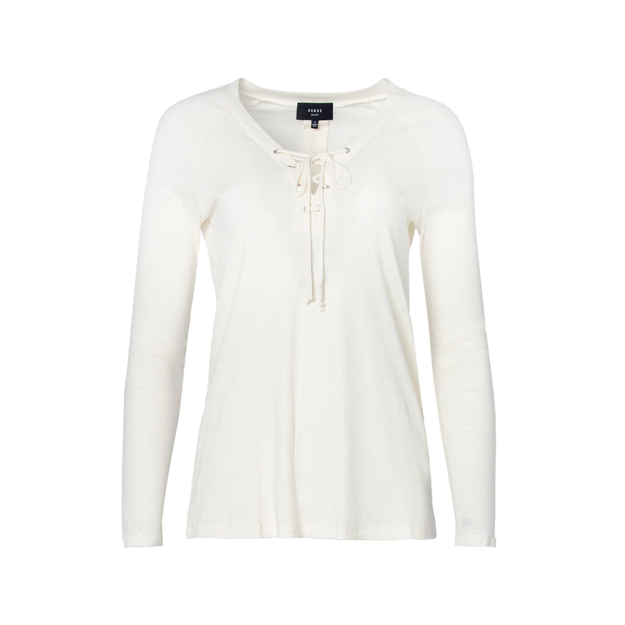 CLOSEOUT Women's Lace Up Split Neck Top