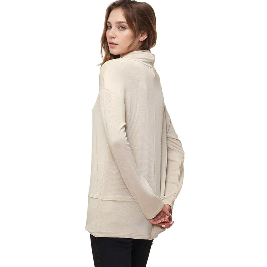 Pleione Women's Cowl Neck Drop Shoulder Top in Beige
