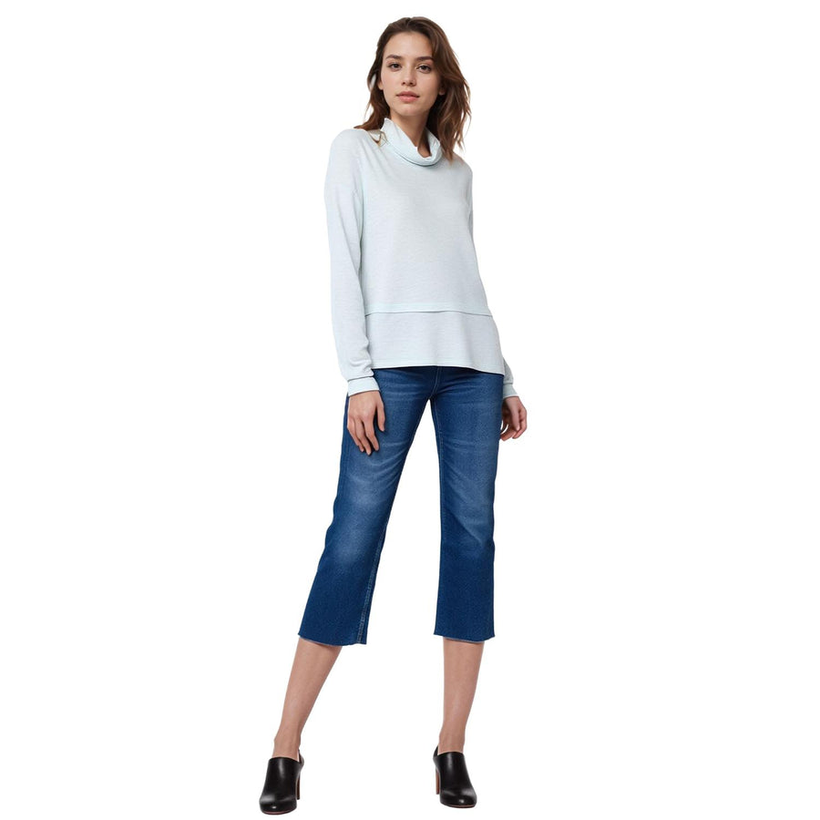 Pleione Women's Cowl Neck Drop Shoulder Layered Hem Top in Mint