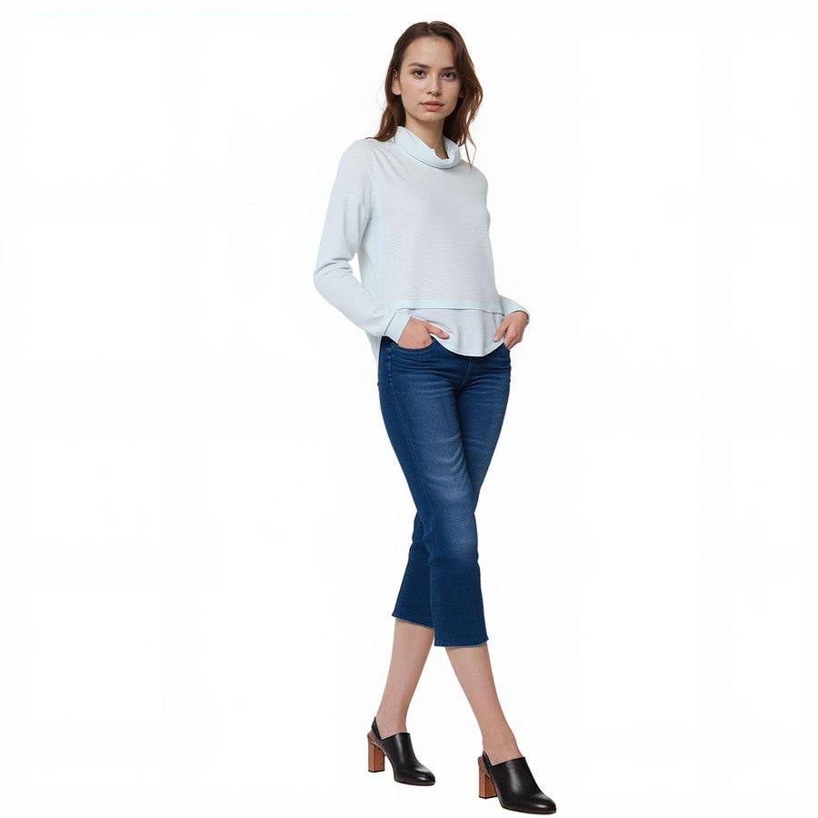 Pleione Women's Cowl Neck Drop Shoulder Layered Hem Top in Mint