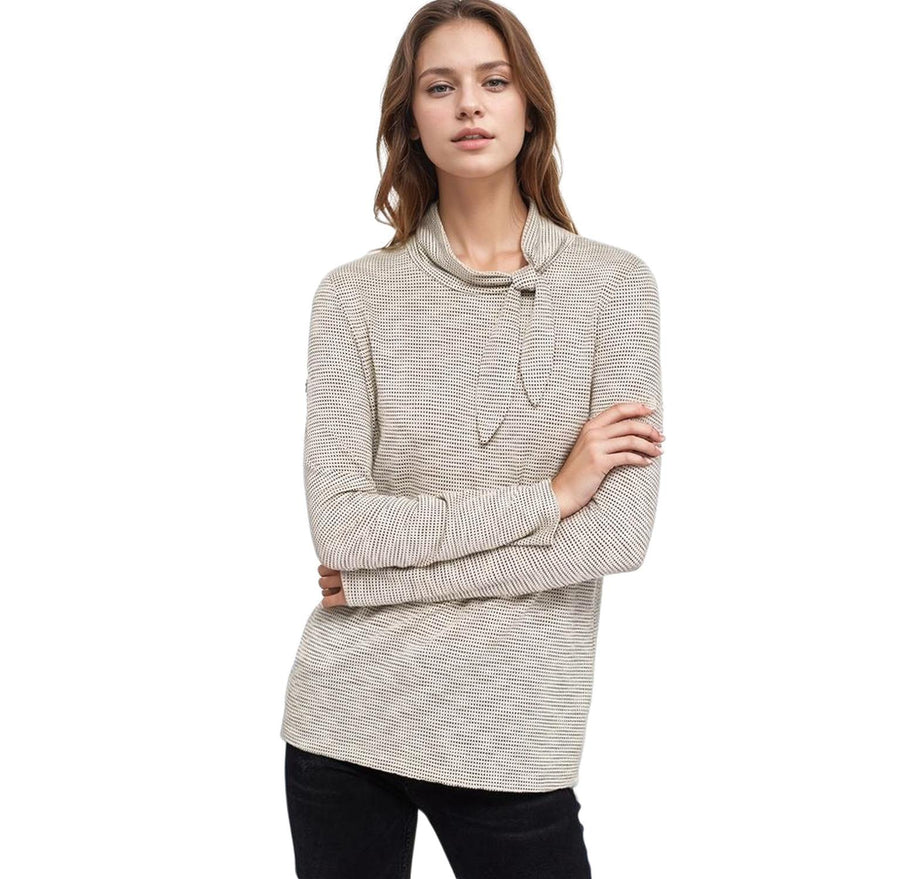 Pleione Women's Self-tie Mock Neck Sweater Top