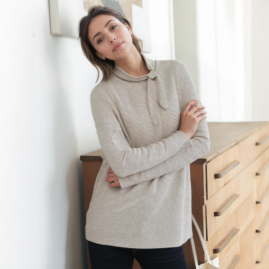 Pleione Women's Self-tie Mock Neck Sweater Top