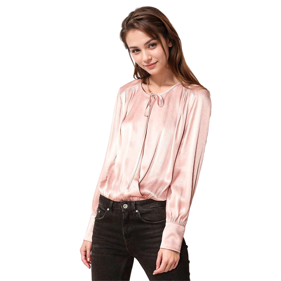 Women's Tie-Neck Long Sleeve Bodysuit in Fall Pink