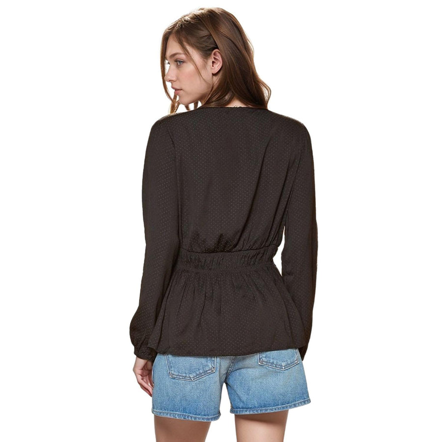 Pleione Women's V-Neck Twist Front Tunic Top in Black